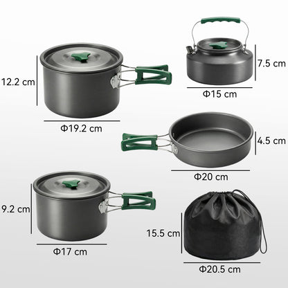 Camping Cookware Set for 4-5 People, Aluminium Camping Cook, Grey