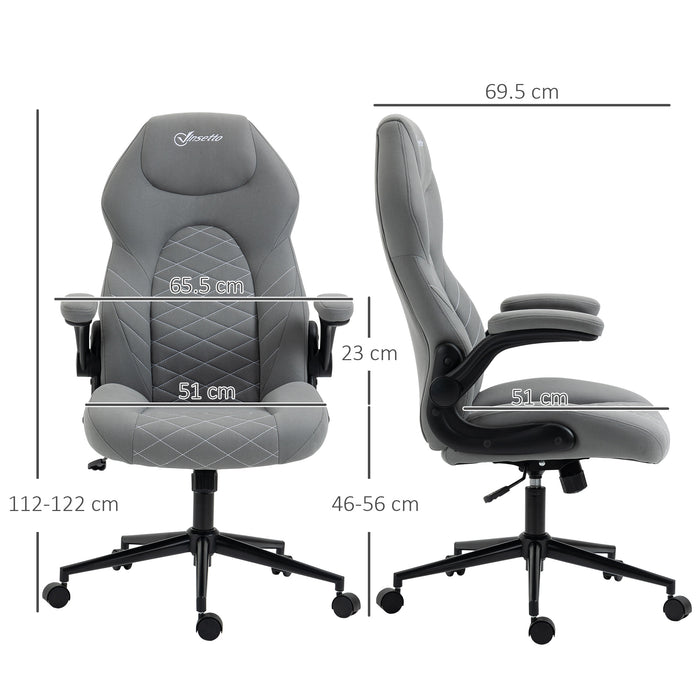 Home Office Desk Chair, Computer Chair with Flip Up Armrests, Swivel Seat and Tilt Function, Grey