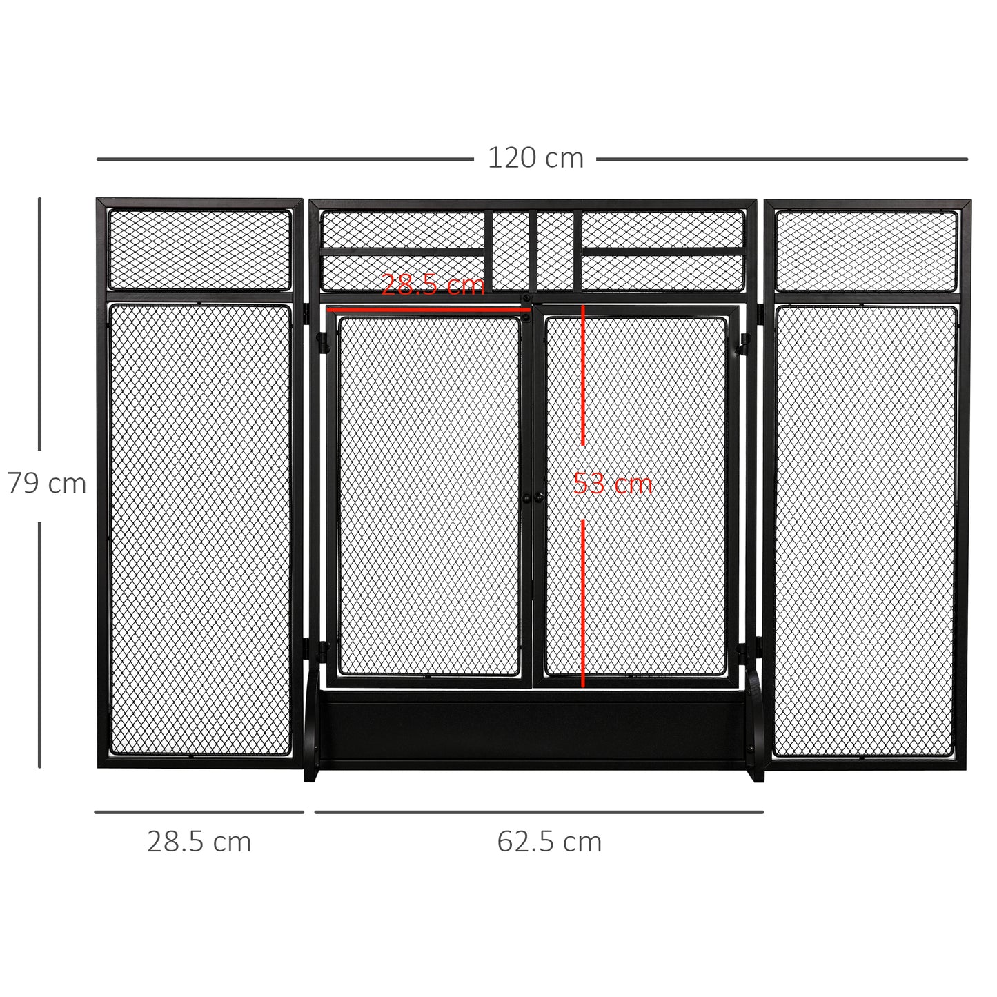 3-Panel Folding Freestanding Fireplace Screen with Door Metal Mesh, Black