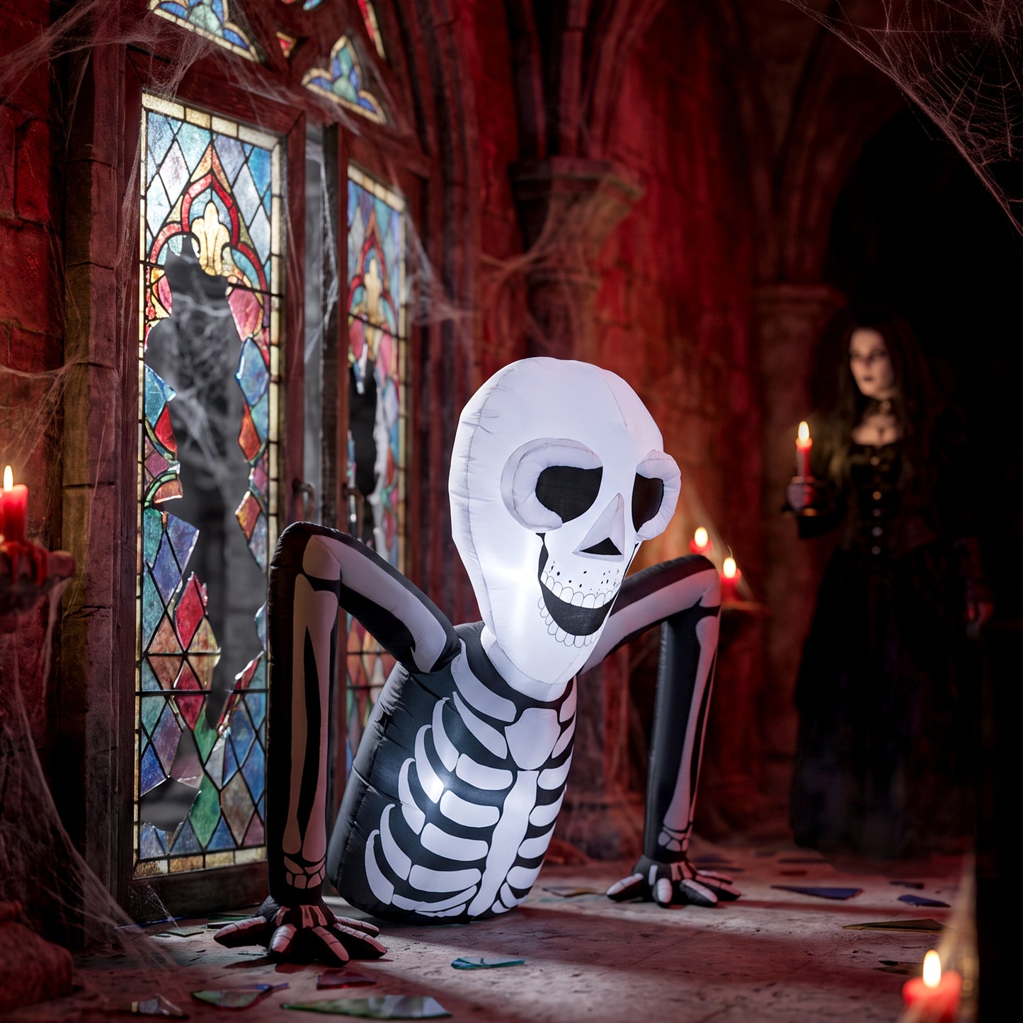 Inflatable Ground Crawling Skeleton with Built-in LED Lights