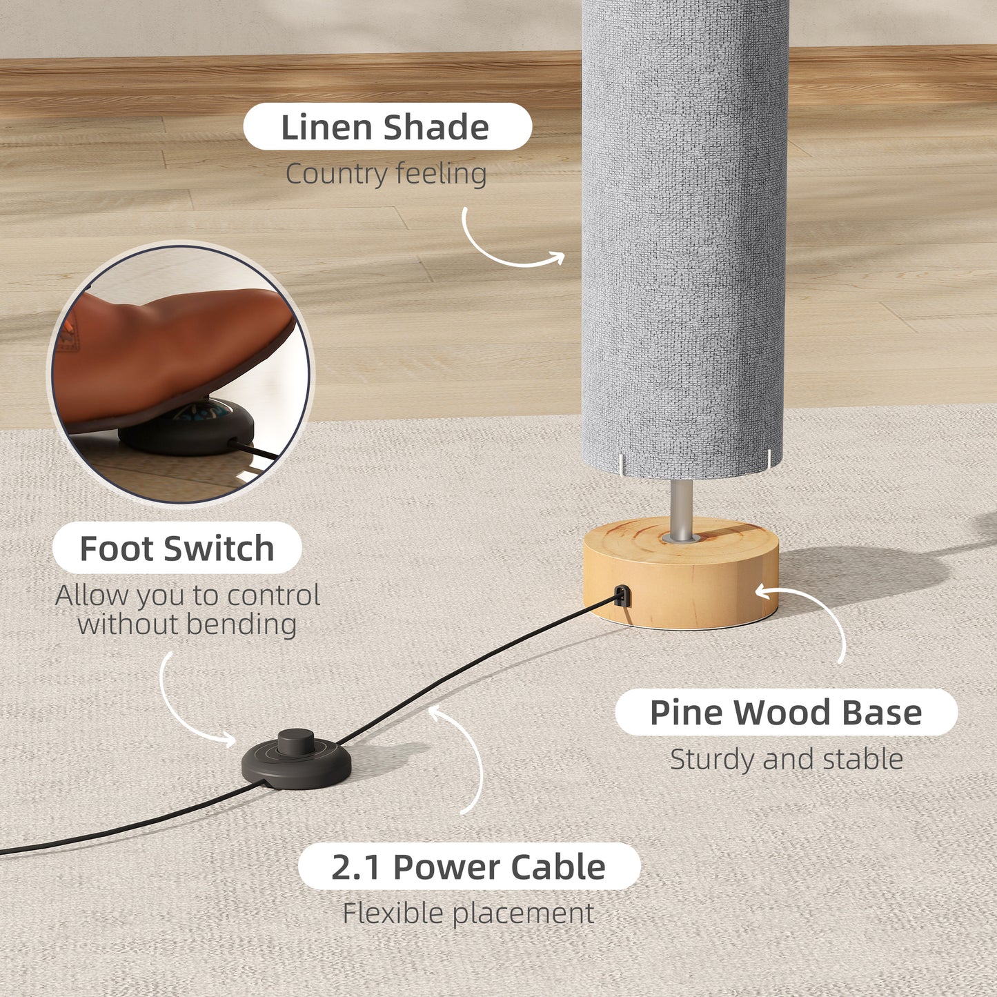 LED Floor Lamp with 3000K/4500K/6500K Colour Temperatures, Grey