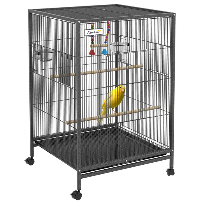 Bird Cage, Budgie Cage, with Rolling Stand, for Small Birds - Grey