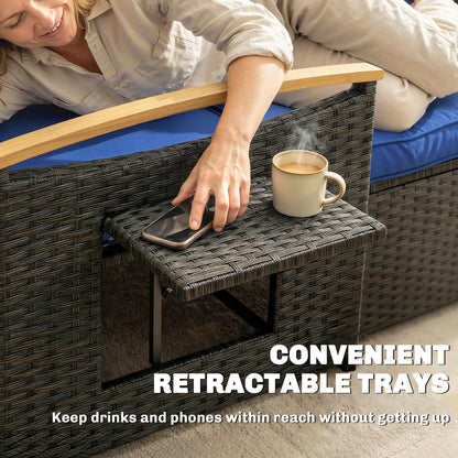 Double Garden Rattan Daybed with Storage Ottoman, Brown