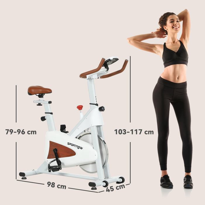 Quiet Stationary Exercise Bike with Adjustable Seat, White