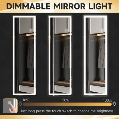 Dimming Full Length Mirror, 120 x 40cm Long Wall Mirror with 3 Colour LED, Smart Touch, Memory Function