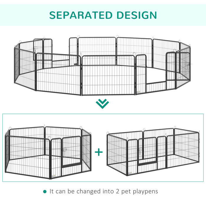 Heavy Duty Pet Playpen, 12 Panels Puppy Play Pen, Foldable Steel Dog Exercise Fence, with 2 Doors Locking Latch, 80 x 60 cm