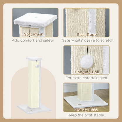 81cm Cat Scratching Post w/ Sisal Rope, Hanging Ball Soft Plush White