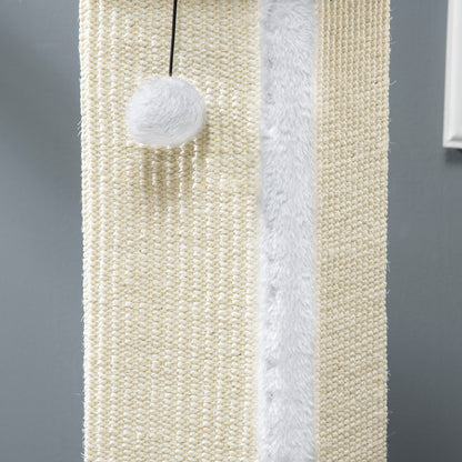 81cm Cat Scratching Post w/ Sisal Rope, Hanging Ball Soft Plush White
