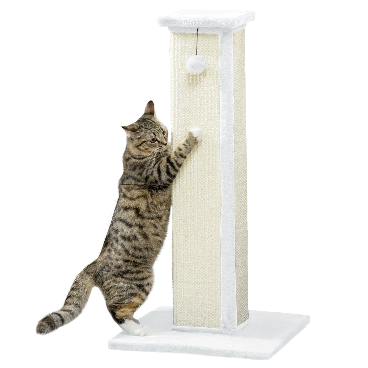 81cm Cat Scratching Post w/ Sisal Rope, Hanging Ball Soft Plush White