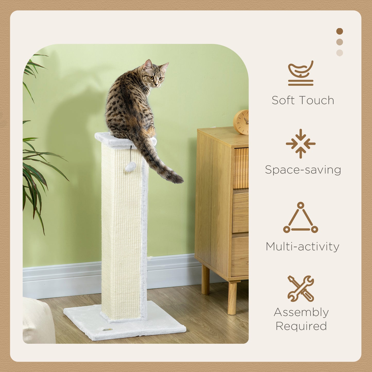 81cm Cat Scratching Post w/ Sisal Rope, Hanging Ball Soft Plush White