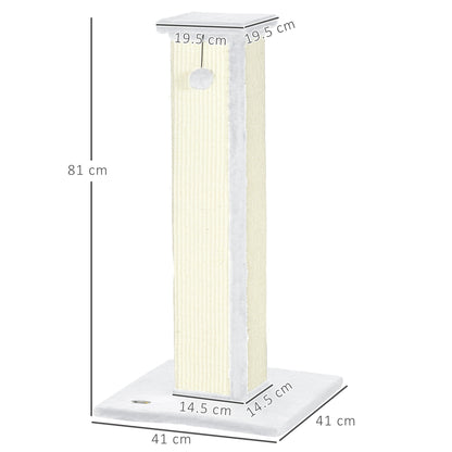 81cm Cat Scratching Post w/ Sisal Rope, Hanging Ball Soft Plush White
