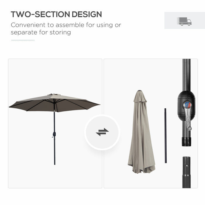 3(m) Tilting Parasol Garden Umbrellas, Outdoor Sun Shade with 8 Ribs, Tilt and Crank Handle for Balcony, Bench, Garden, Grey