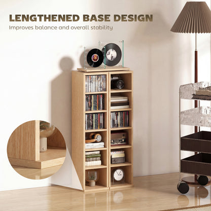 Set of 2 CD Storage Units DVD Shelf with Adjustable Shelves, Natural