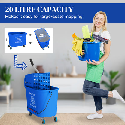 20L Mop Bucket with Wringer Handle on Wheels for Floor Cleaning Blue