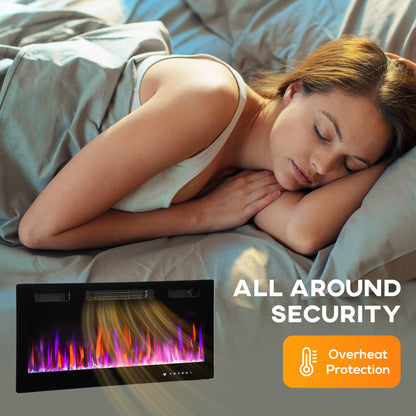 36" Wall Electric Fireplace, Slim Electric Fire, 1800W, Black