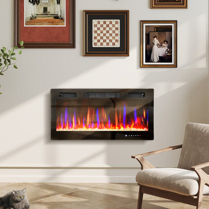 36" Wall Electric Fireplace, Slim Electric Fire, 1800W, Black