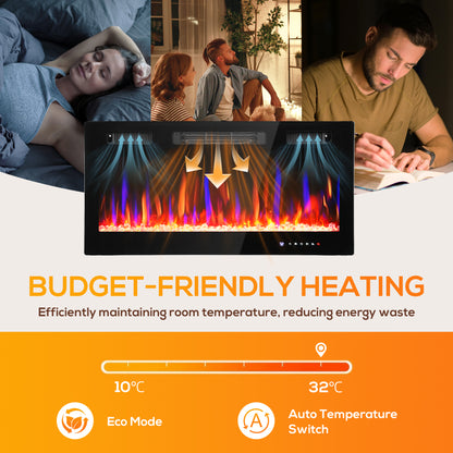 36" Wall Electric Fireplace, Slim Electric Fire, 1800W, Black