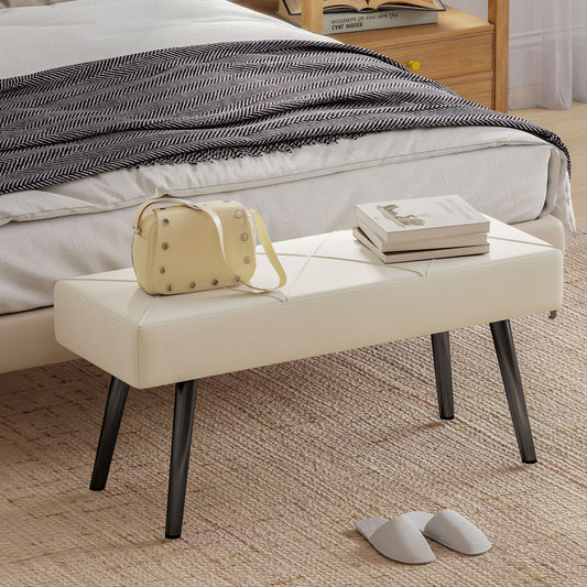 Upholstered Hallway Bench with X-Shape Design and Legs, Cream