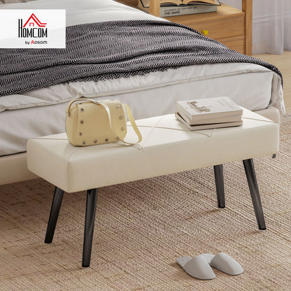 Upholstered Hallway Bench with X-Shape Design and Legs, Cream