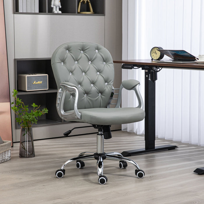 Office Chair PU Diamante Padded Ergonomic 360° Swivel Grey