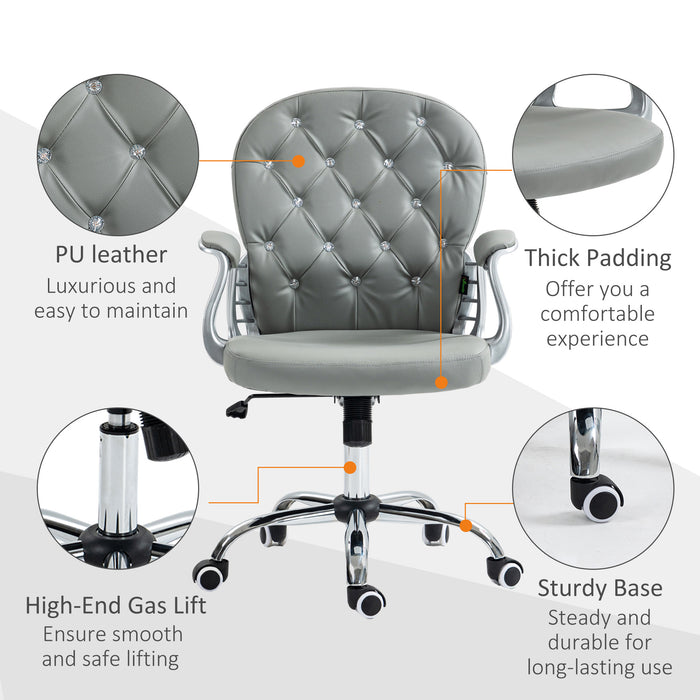 Office Chair PU Diamante Padded Ergonomic 360° Swivel Grey