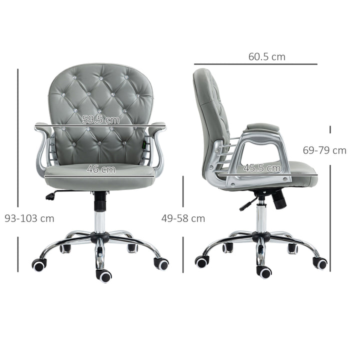 Office Chair PU Diamante Padded Ergonomic 360° Swivel Grey