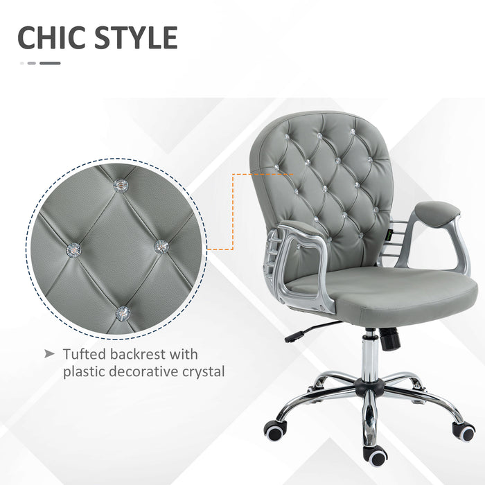 Office Chair PU Diamante Padded Ergonomic 360° Swivel Grey