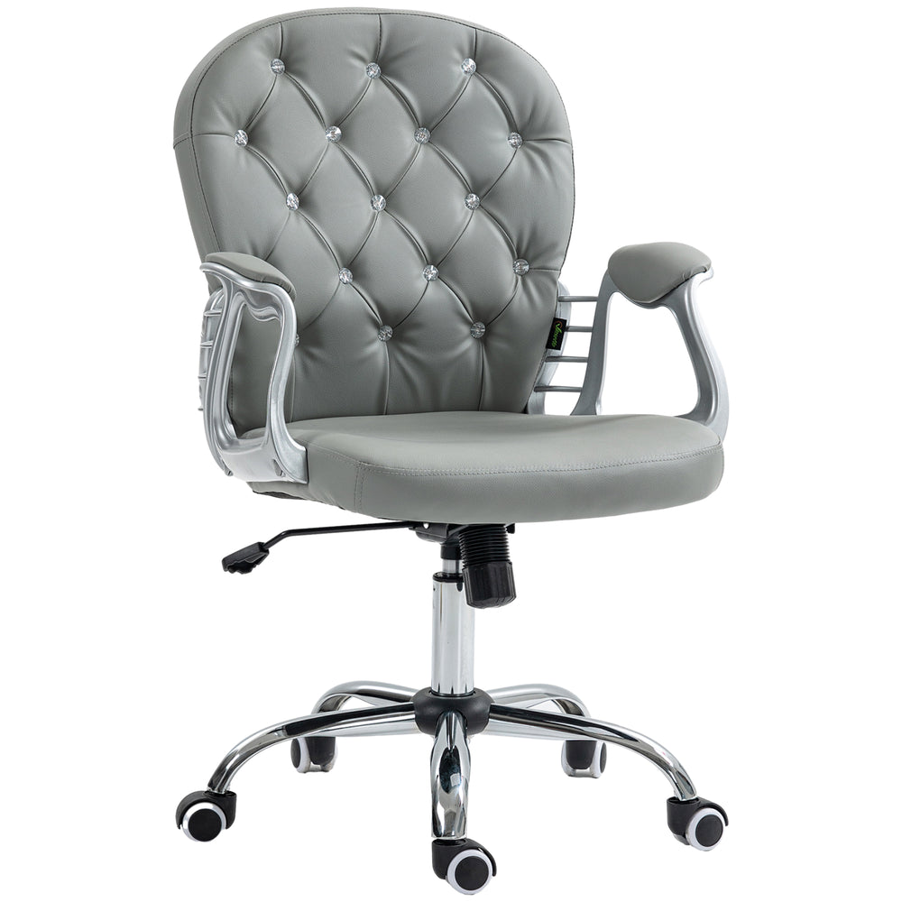 Office Chair PU Diamante Padded Ergonomic 360° Swivel Grey