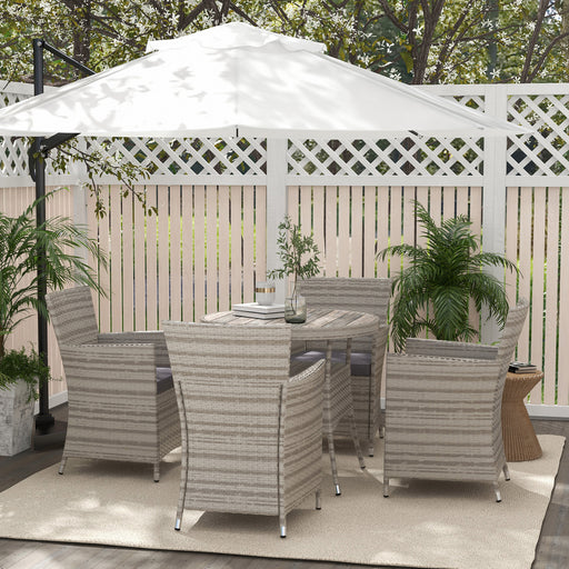 Rattan Dining Set 5 Pieces with Removable Cushions, Slatted Tabletop for Patio, Lawn, Balcony, Grey