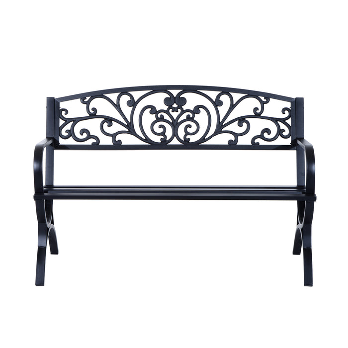 2 Seater Metal Garden Bench Garden Park Porch Chair Outdoor Patio Loveseat Seat Black