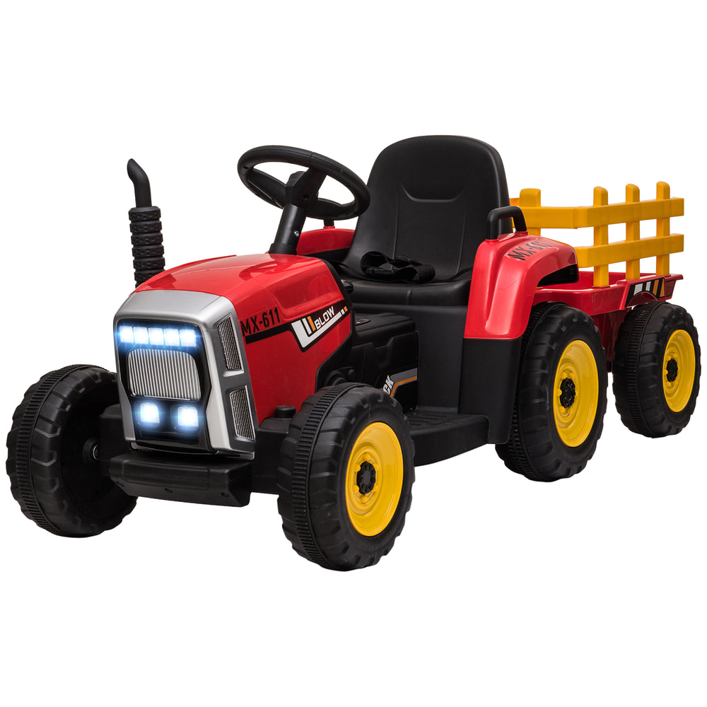 Electric Ride on Tractor with Detachable Trailer, 12V Kids Battery Powered Electric Car w/ Remote Control, Music Start up Sound