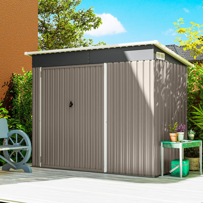 Outdoor Storage Shed, 7.5 x 4.3ft Metal Garden Shed, Light Grey