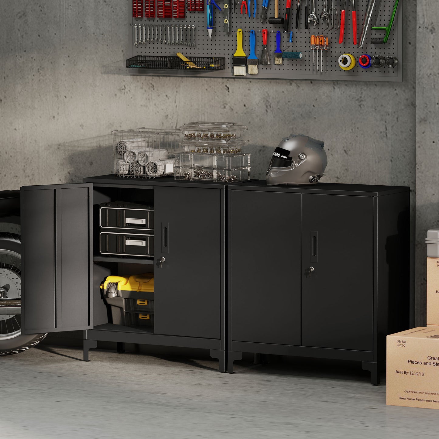 Lockable Metal Filing Cabinet, 2-Tier Storage Cupboard, Black