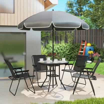 6 Pieces Garden Furniture Set with Parasol, Folding Chairs, Black