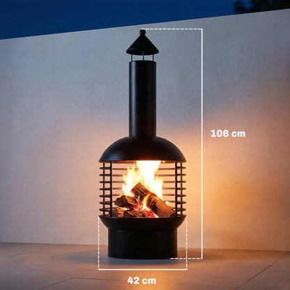 Chimney Fire Pit, Portable Wood Burning Firepit with Poker, Charcoal Grid, Outdoor Fireplace for Garden Patio, Black
