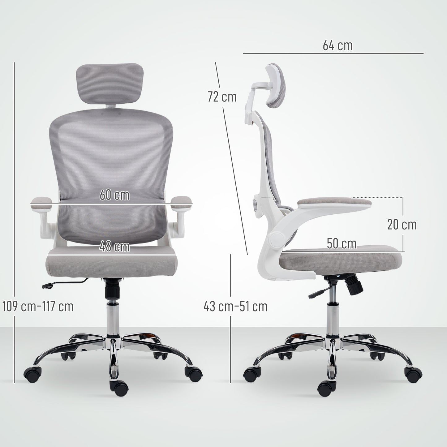 High Back Mesh Computer Desk Chair with Lumbar Support, Grey
