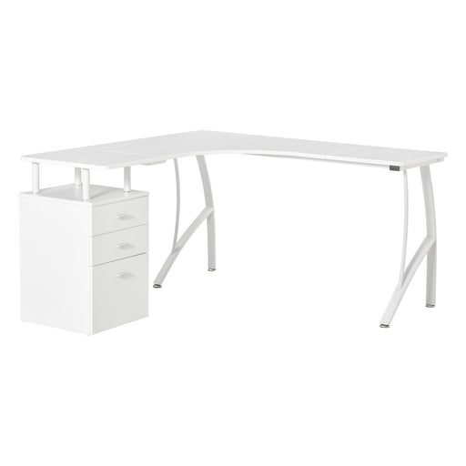 L-Shaped Computer Desk Table with Storage Drawer Home Office Corner Industrial Style Workstation, White