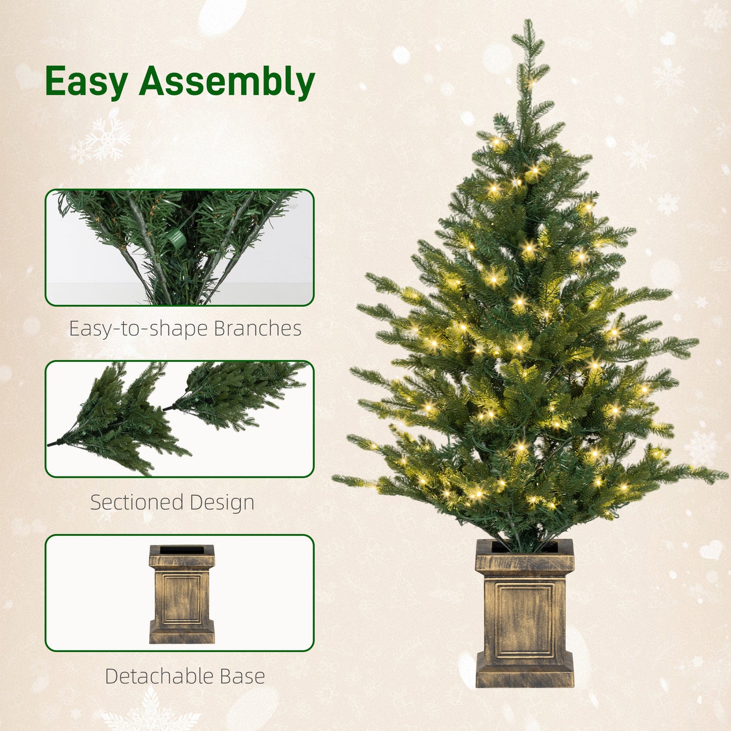 2 Pre Lit 4ft Artificial Christmas Trees with Lights, Pot, Realistic Tips