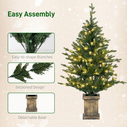 2 Pre Lit 4ft Artificial Christmas Trees with Lights, Pot, Realistic Tips