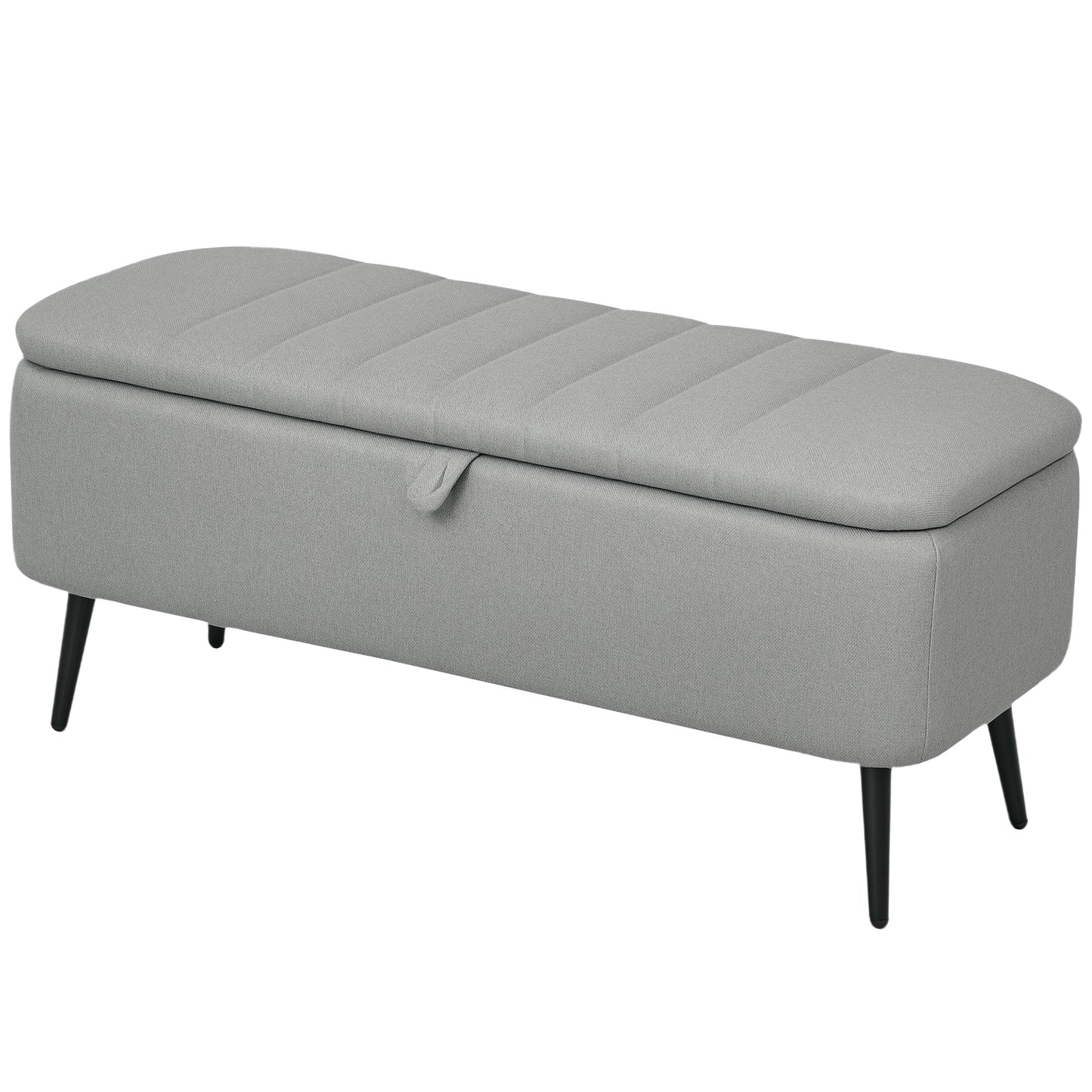 Storage Ottoman Bench, Linen-feel Footstool with Steel Legs, Grey