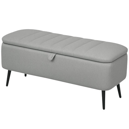 Storage Ottoman Bench, Linen-feel Footstool with Steel Legs, Grey