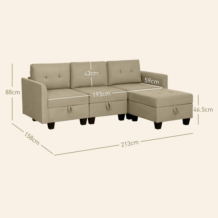 Convertible Modular Sectional Sofa w/ Storage Wood Frame Light Brown