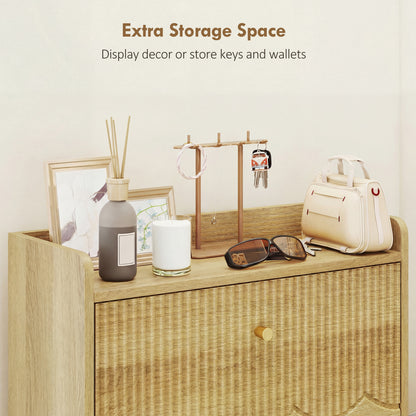 Narrow Shoe Cabinet, Shoe Storage Cabinet with 2 Flip Drawers, Oak