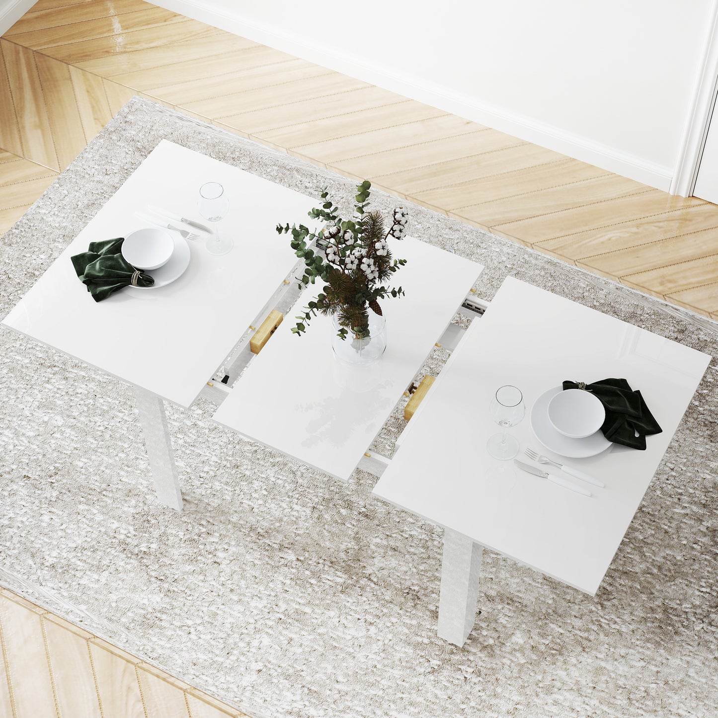 Extendable Dining Table, Seats 4-6 People, High Gloss White