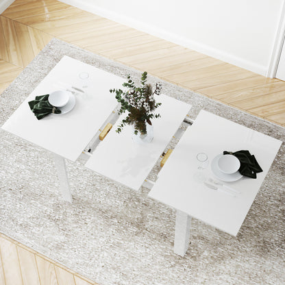 Extendable Dining Table, Seats 4-6 People, High Gloss White