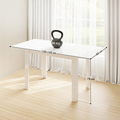 Extendable Dining Table, Seats 4-6 People, High Gloss White