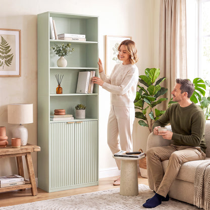 6-Tier Tall Bookcase with Adjustable Shelf Cabinet, Light Green