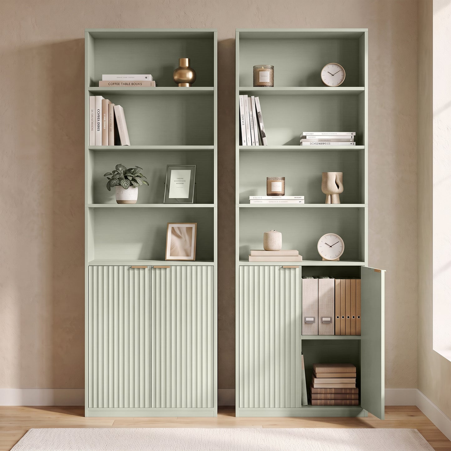 6-Tier Tall Bookcase with Adjustable Shelf Cabinet, Light Green