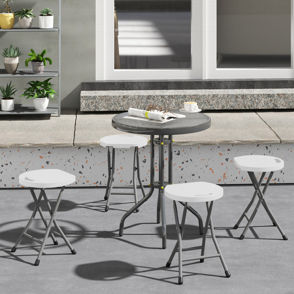 Folding Stool Set of 4, Decorative Garden Stool Set, White