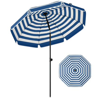 1.8 m Beach Umbrella Parasol with Sand Anchor, Tilt, Blue/White